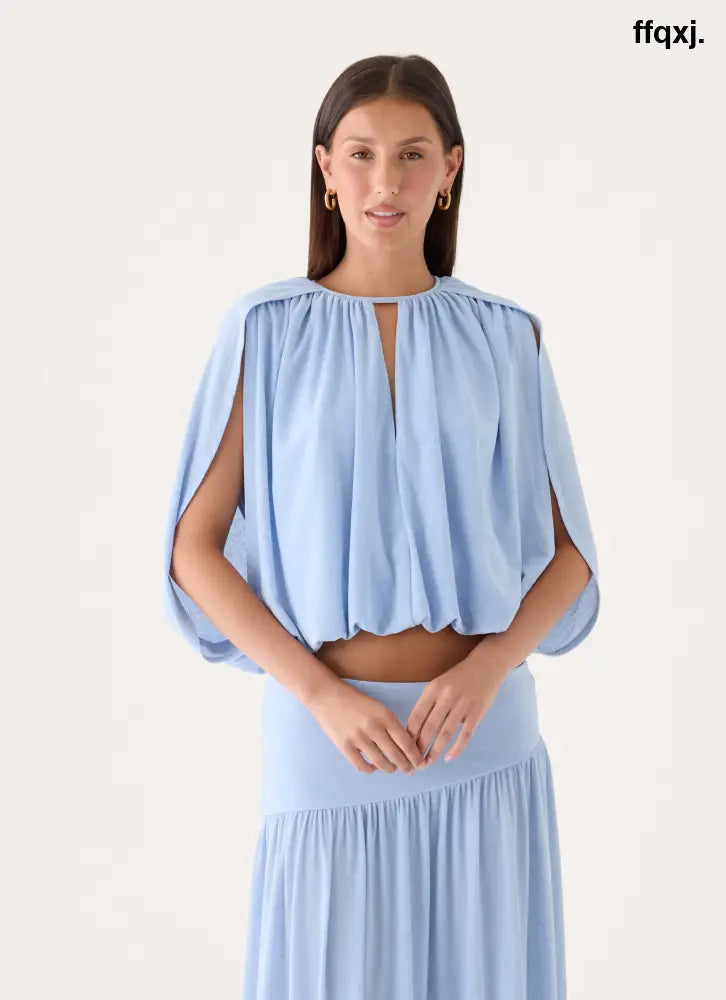 Nilima Draped Top - Blue - Shirts + Blouses