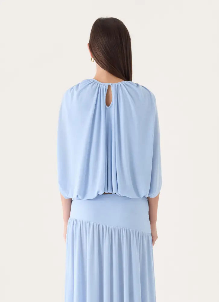 Nilima Draped Top - Blue - Shirts + Blouses