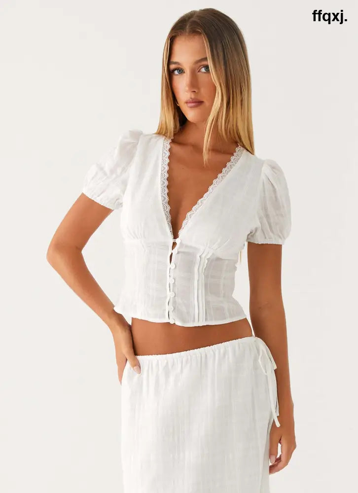Sweet Lullaby Button Up Shirt - White - Shirts + Blouses