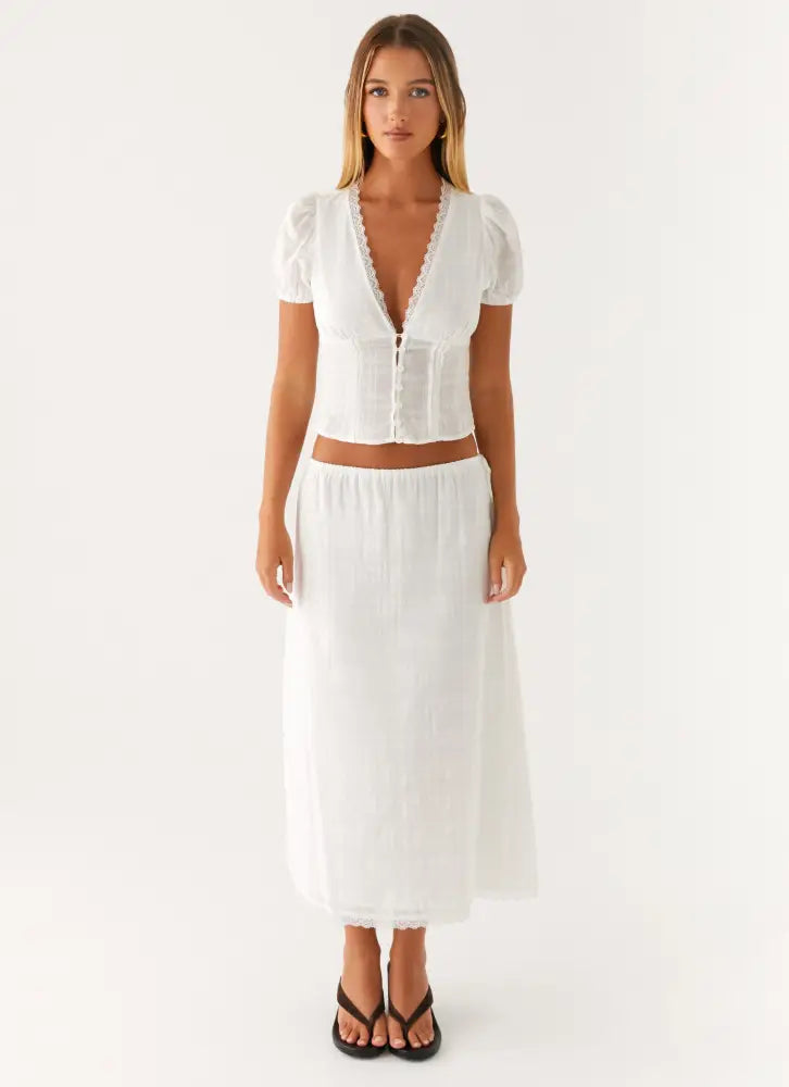 Sweet Lullaby Button Up Shirt - White - Shirts + Blouses