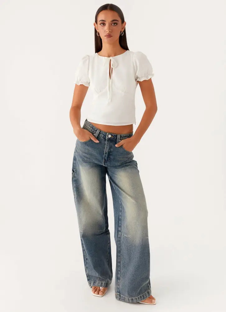These Words Puff Sleeve Top - White - Shirts + Blouses