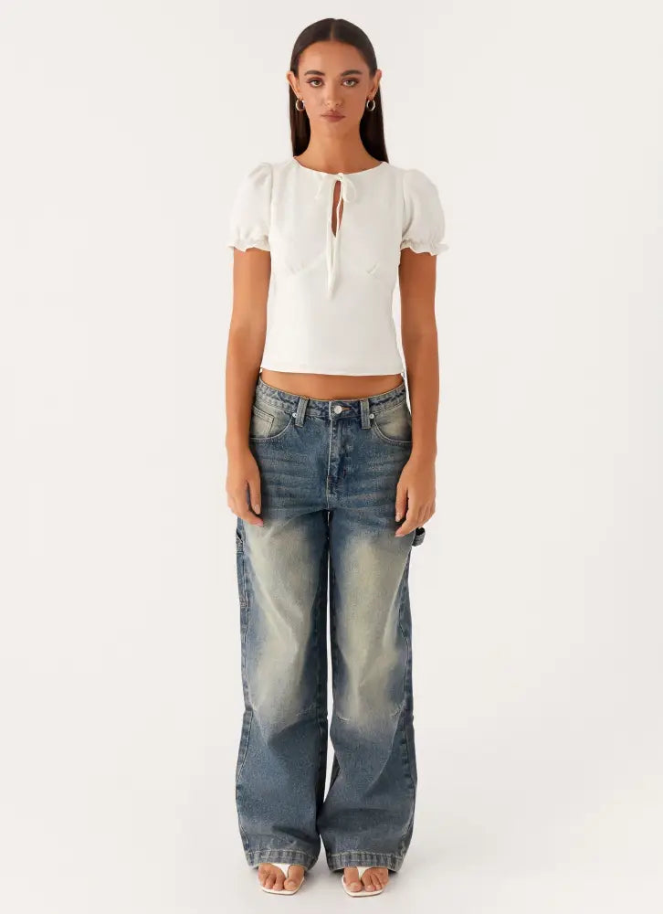 These Words Puff Sleeve Top - White - Shirts + Blouses