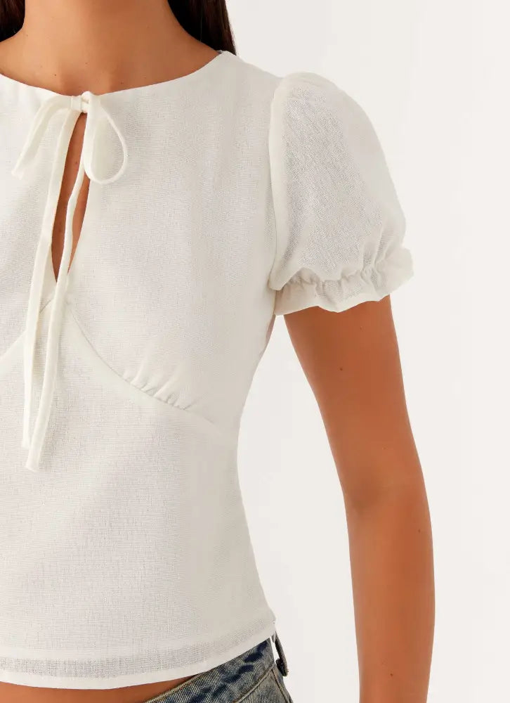 These Words Puff Sleeve Top - White - Shirts + Blouses