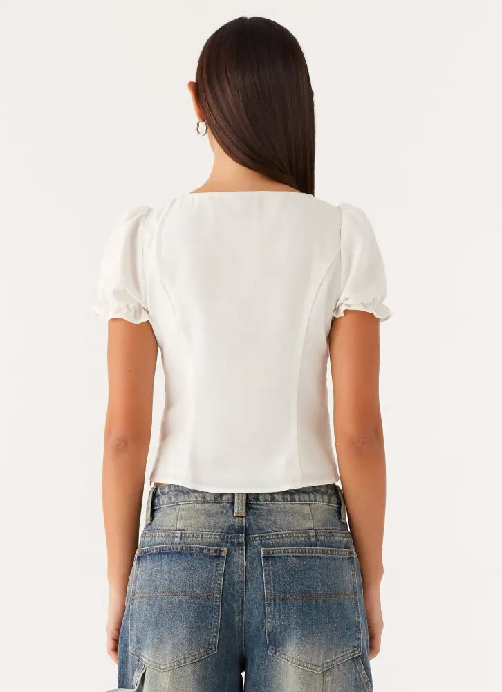 These Words Puff Sleeve Top - White - Shirts + Blouses