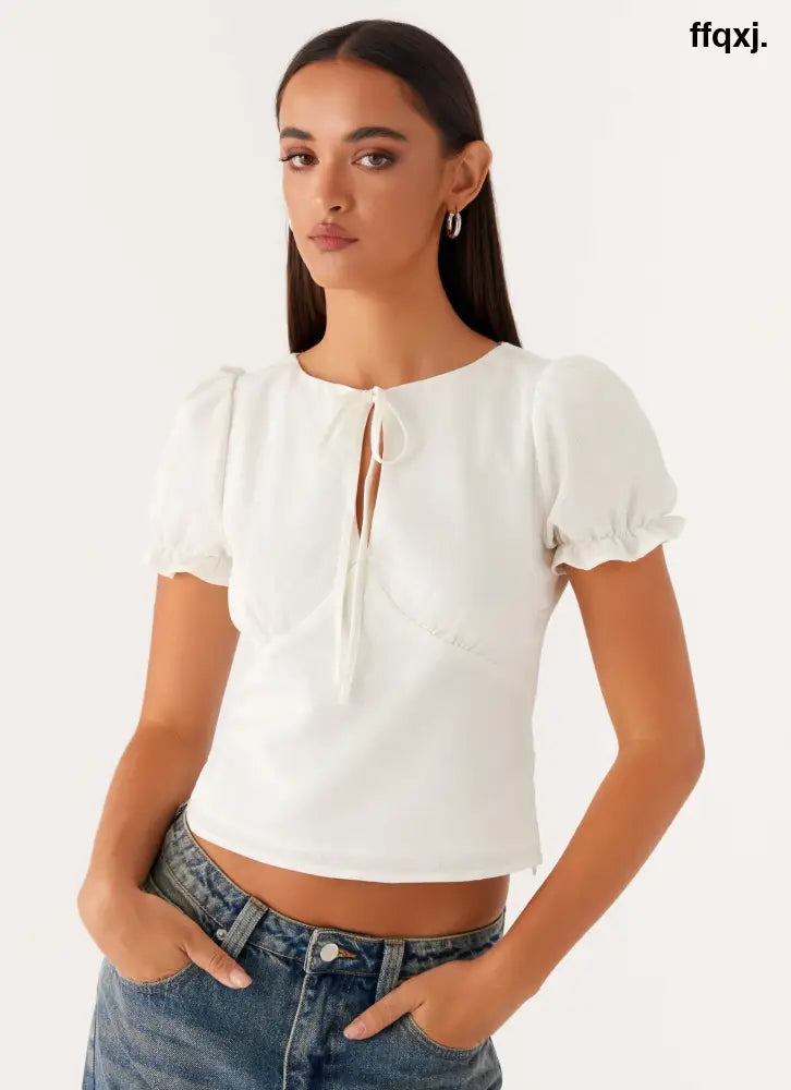 These Words Puff Sleeve Top - White - Shirts + Blouses