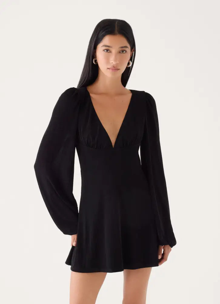 Venus Affair Long Sleeve Mini Dress - Black - Mini Dresses