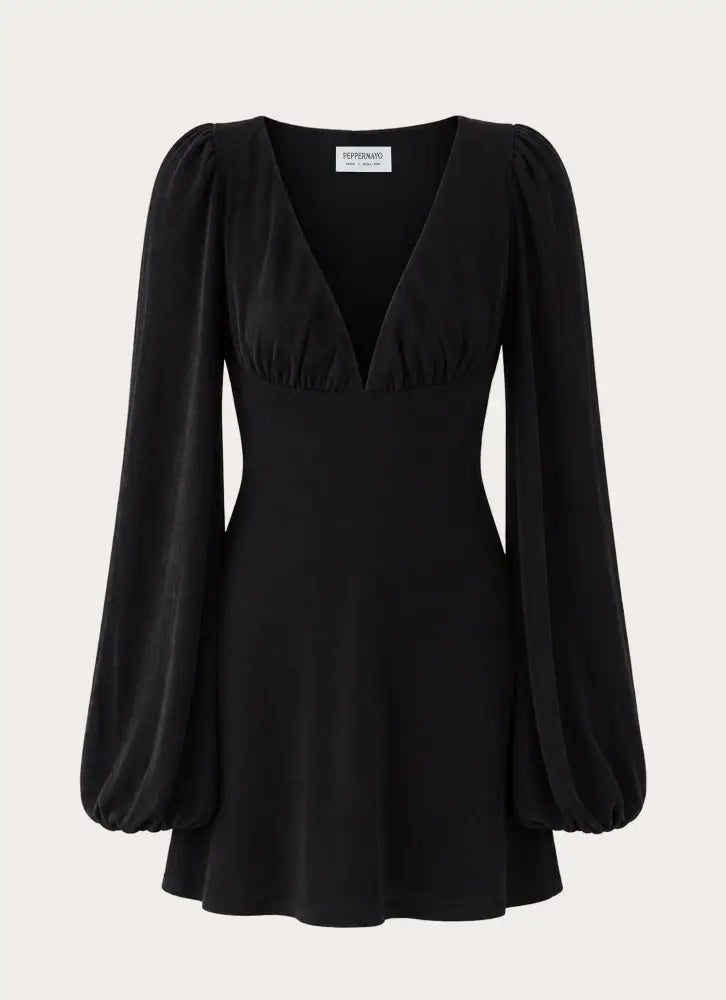 Venus Affair Long Sleeve Mini Dress - Black - Mini Dresses