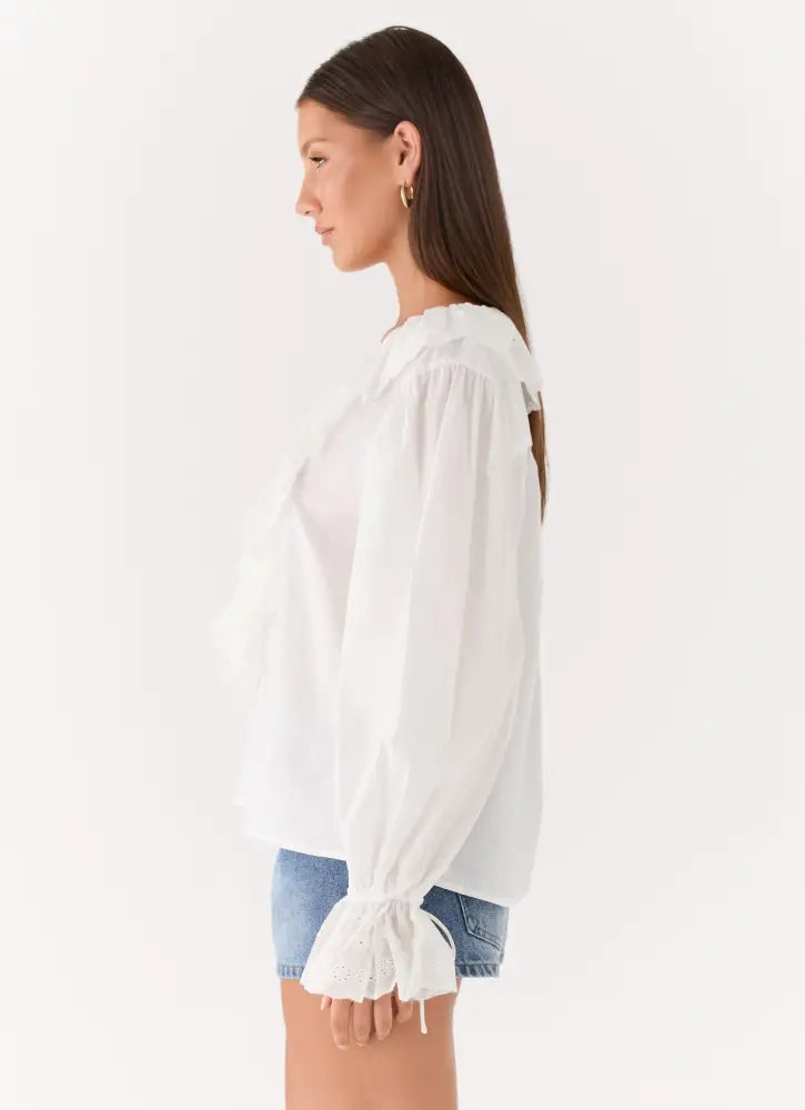 Verrin Cotton Blouse - White - Long Sleeve Tops