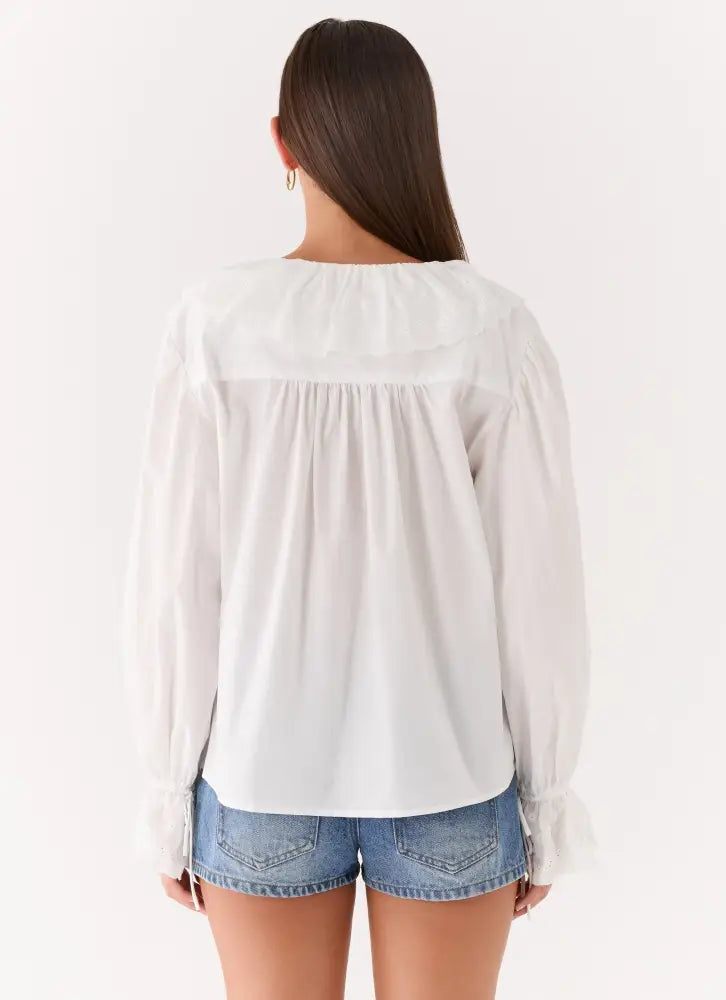Verrin Cotton Blouse - White - Long Sleeve Tops