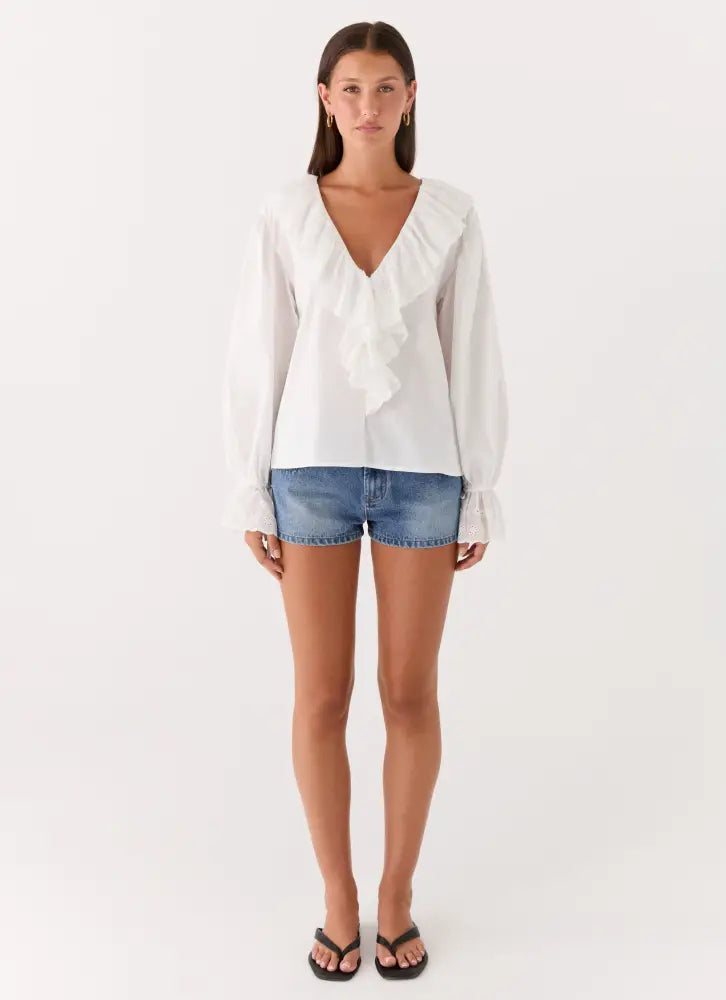 Verrin Cotton Blouse - White - Long Sleeve Tops