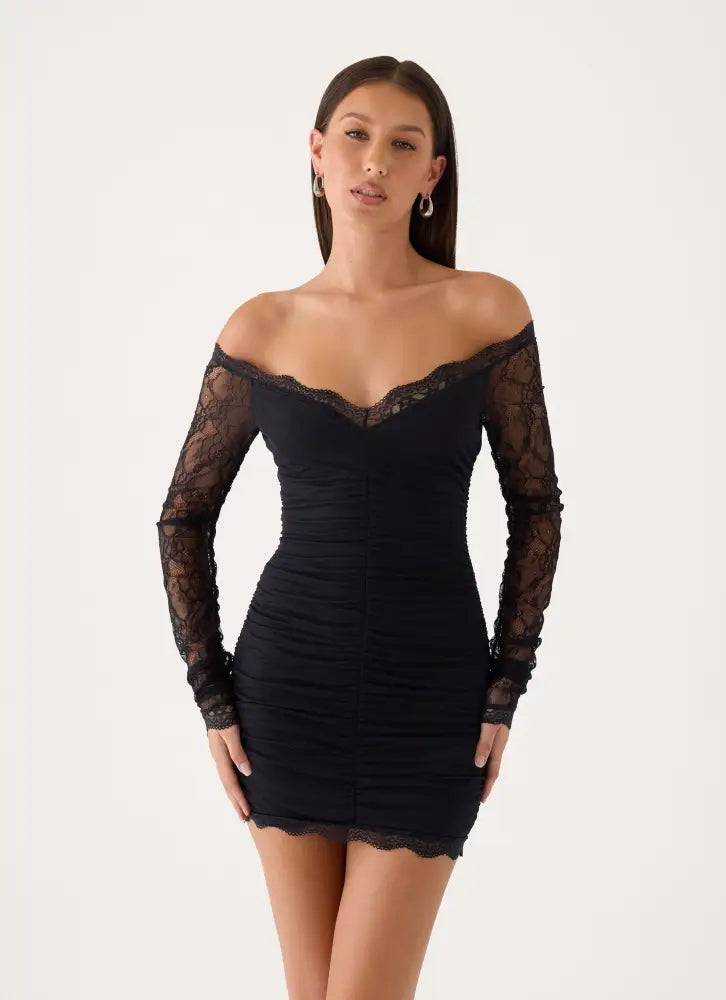 Vinese Long Sleeve Lace Mini Dress - Black - Mini Dresses