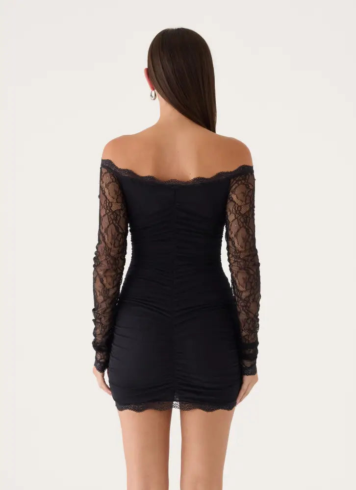 Vinese Long Sleeve Lace Mini Dress - Black - Mini Dresses