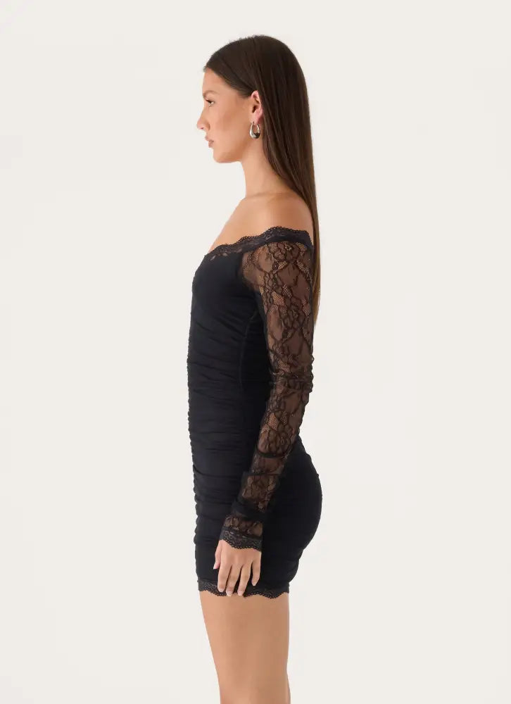Vinese Long Sleeve Lace Mini Dress - Black - Mini Dresses
